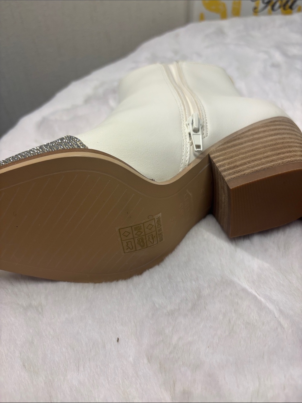 Cream Ankle Booties with Silver Crystal Toe - Picture 5 of 8